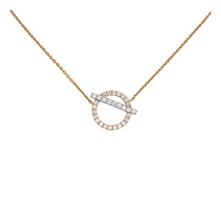 1/2 Carat Diamond Pave Circle & Bar Toggle 14k Yellow Gold Pendant Necklace For Sale