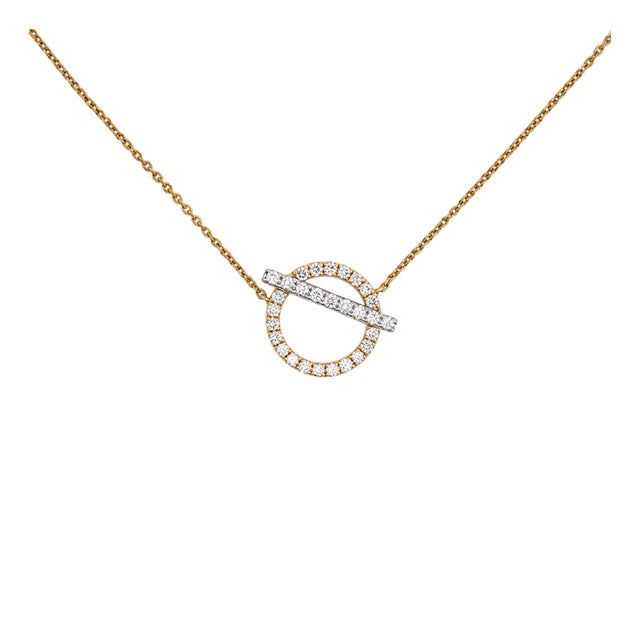1/2 Carat Diamond Pave Circle & Bar Toggle 14k Yellow Gold Pendant Necklace For Sale