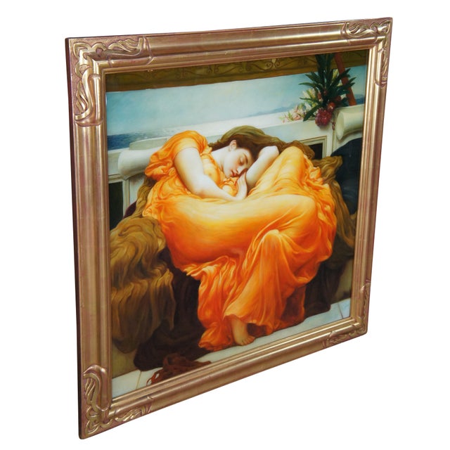 Victorian Mid 20th Century Flaming June Classical Aesthetic Oil Painting After Lord Frederic Leighton 43" For Sale - Image 3 of 12