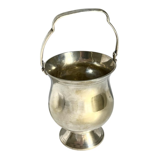 Vintage French Art Deco Silver Plate Ice Bucket With Handle & Ice Spoon For Sale - Image 4 of 13