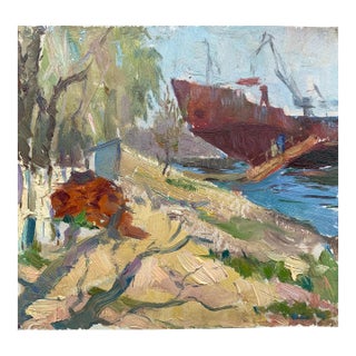 Vintage Impressionist River Oil Painting, Ukrainian Art, 1960s For Sale