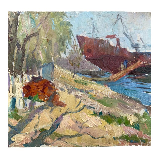 Vintage Impressionist River Oil Painting, Ukrainian Art, 1960s For Sale