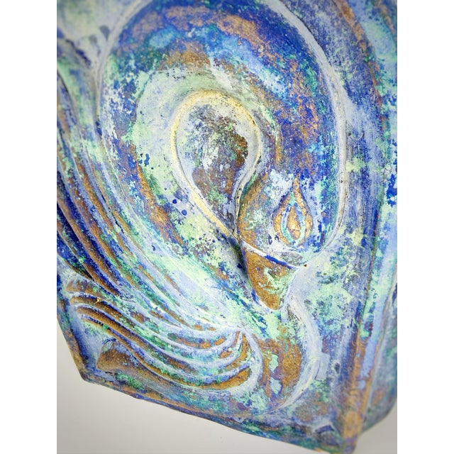 1960s Large Hand-Built Painted Clay Vase With Swan Relief, Mid-Century Studio Art Pottery For Sale - Image 4 of 12