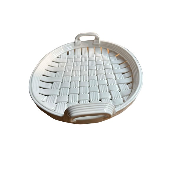 Farmhouse Late 20th Century Ceramic Basketweave Woven Platter Basket Easter For Sale - Image 3 of 11