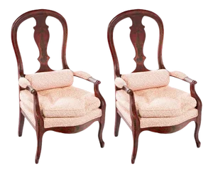 Circa 1860 Red Lacquered French Arm Chairs, a Pair