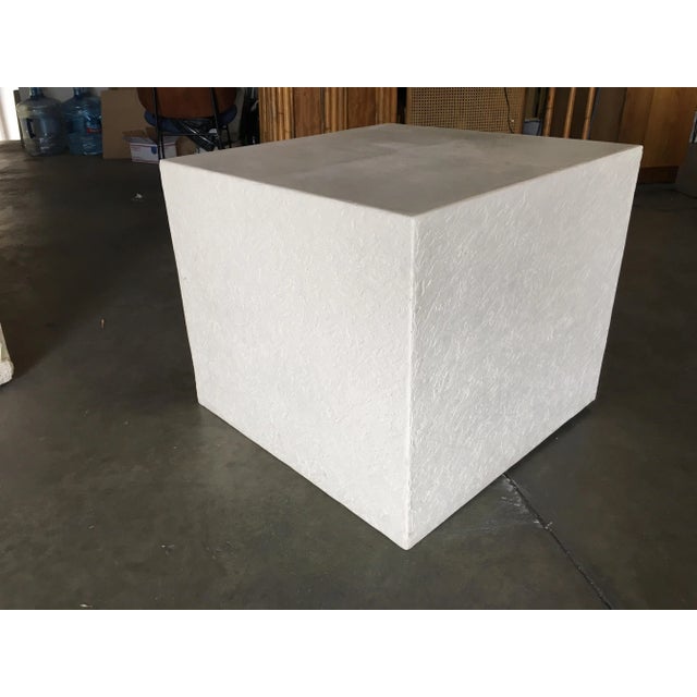 Large White Cube Pedestal Side Tables W/ Crane Relief, Pair 1980s For Sale - Image 4 of 9