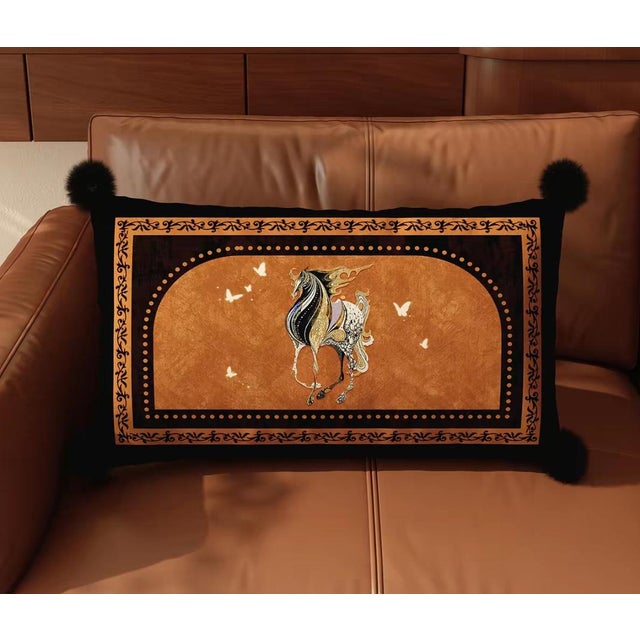 2020s French-Style Galloping Horse Art Pillow, Orange, Hand-Painted, 15"×23" For Sale - Image 5 of 5