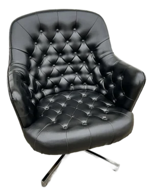 1950s Tufted Black Leather Swivel Chair for Davis Furniture