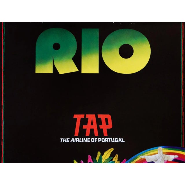 Mid-Century Modern 1970s Portuguese Travel Poster, Rio (Brazil), Tap (The Airline of Portugal) For Sale - Image 3 of 3