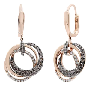 14K Rose Gold 1.00 Cttw White and Brown Diamond Intertwining Hoops and Circle Dangle Earrings (H-I/Brown Color, SI1-SI2 Clarity)