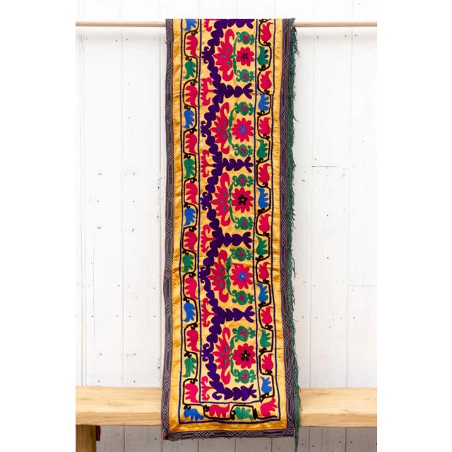 Yellow Long Mid-Century Vibrant Yellow Suzani Runner For Sale - Image 8 of 8