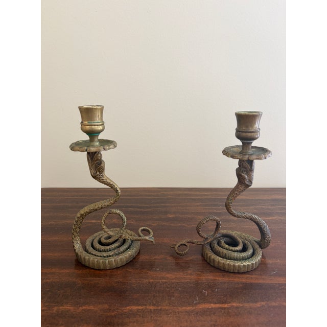 Pair of French Art Deco Brass Serpent Candle Holders, Circa 1920s For Sale - Image 4 of 14