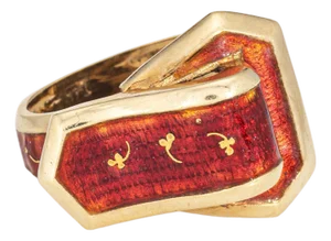 1960s Vintage Red Enamel Belt Buckle Ring Size 5 14k Yellow Gold Fine Estate Jewelry