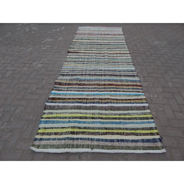 Vintage handwoven Oushak rug yastik 47.2'' X 126.3'' / 120X321cm hand woven with high quality pure wool excellent...