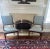 Cornflower Blue Arm Chairs Library Living Room Upholstered Kindel Sleigh Back Vintage For Sale - Image 8 of 8