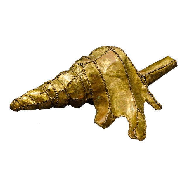 Luciano Bustamante Mexico Signed Brass Conch Nautical Sea Shell Sculpture For Sale
