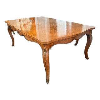 Mastercraft Monumental Burl Wood & Marquetry Dining Table With Two Leaves For Sale
