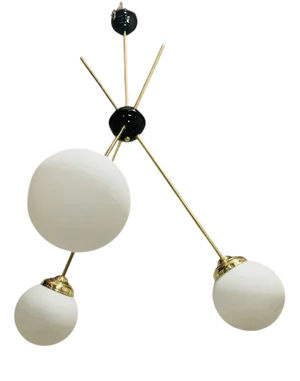 Mid-Century Chandelier in Brass and Satin Opal Glass, Italy, 1960s