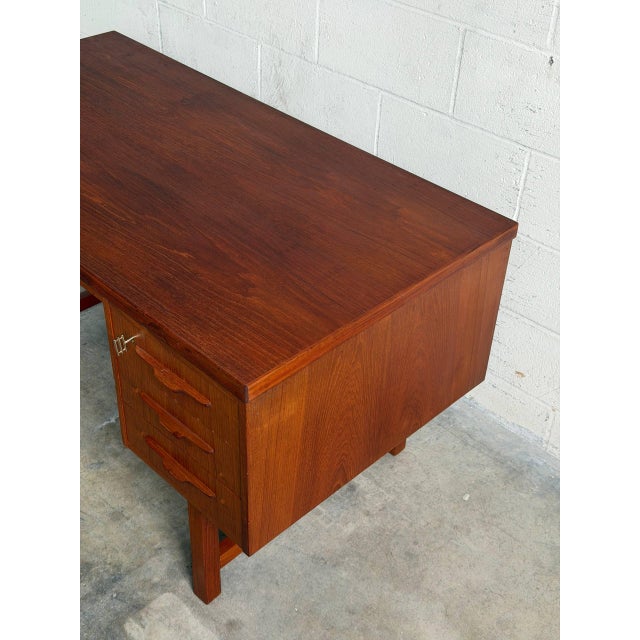 Vintage Danish Teak Executive Desk Mid Century Modern Writing Desk Finished Back Office Desk For Sale In Los Angeles - Image 6 of 10