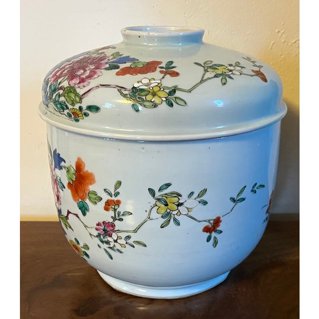 Rose Antique 19th Century Chinese Export Porcelain Jar and Cover in Famille Rose Palette For Sale - Image 8 of 12