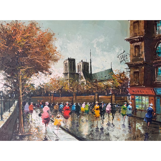 Large Vintage French Impressionist Parisian Street Scene Oil on Masonite – Framed For Sale - Image 9 of 15