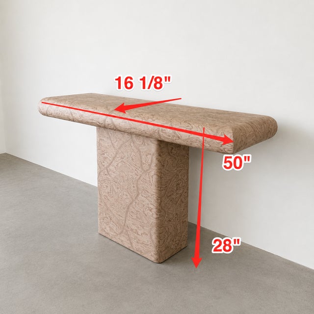 Vintage 1980s Postmodern Console Table | Bullnose Pedestal Table | Memphis Style Entryway Table For Sale - Image 11 of 12