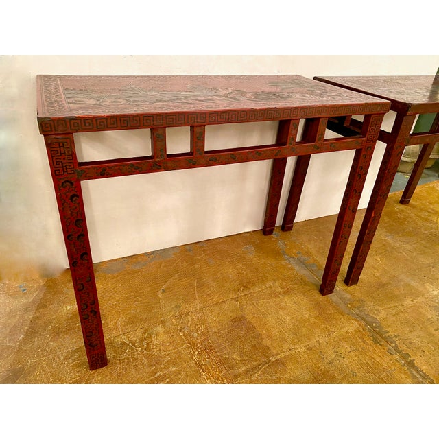 Pair Chinese Coromandel Lacquer Consoles For Sale - Image 4 of 12