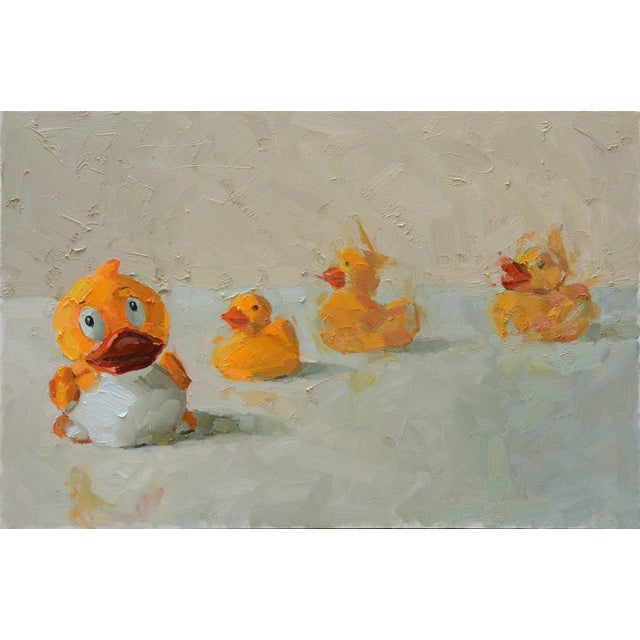 Family Outing by Clyde Steadman | Oil on canvas Four rubber ducks on a light background. For Sale