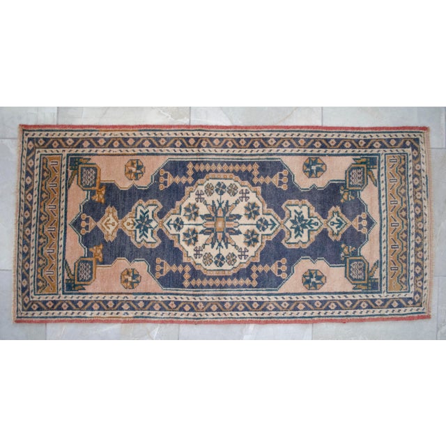 1970s 1970s Hand-Knotted Wool Turkish Rug Doormat Small Rug Entry Decor - 1'12" X 4'2" For Sale - Image 5 of 8