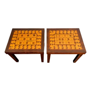 Pair of 2 of 1940s Arts and Crafts Marquetry Side Tables