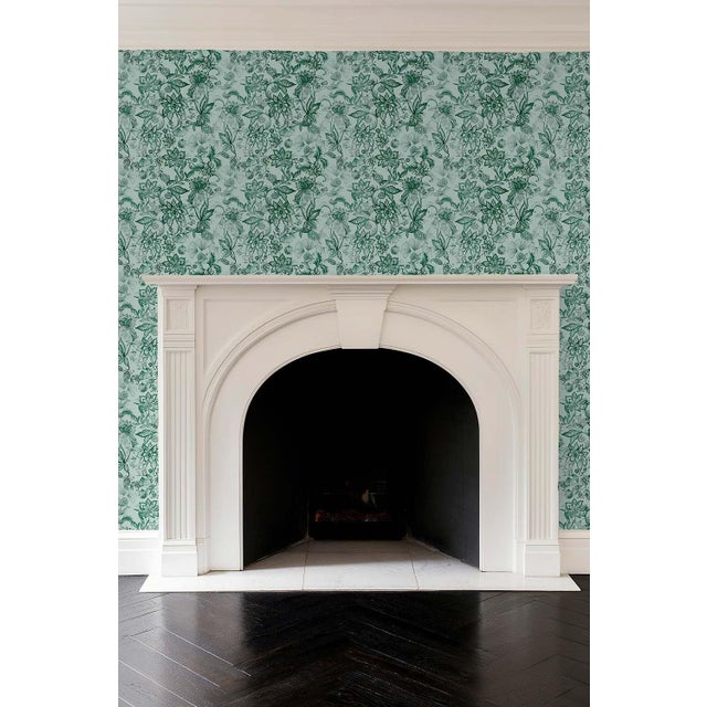 Floral & the Frog Chinoiserie Grasscloth Wallpaper by House Party | Jade Green | 8 Yards For Sale - Image 4 of 8