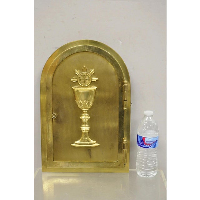 Antique Gothic Bronze Wall Hanging Altar Door Tabernacle with Chalice (A). Item features heavy solid brass/bronze...