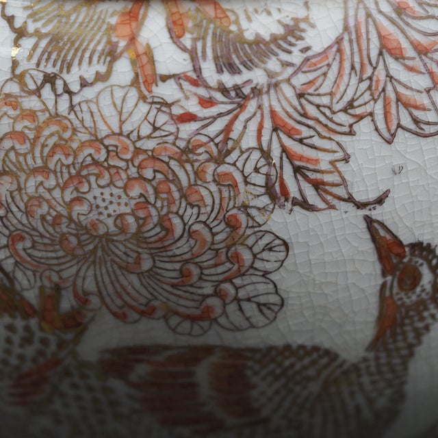 Orange Vintage Asian Chinoiserie or Kutani-Style Pheasant Floral Vase Lamp For Sale - Image 8 of 9