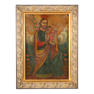 Geronimo Leon, Saint Joseph With the Christ Child, Oil on Tin, 19th Century