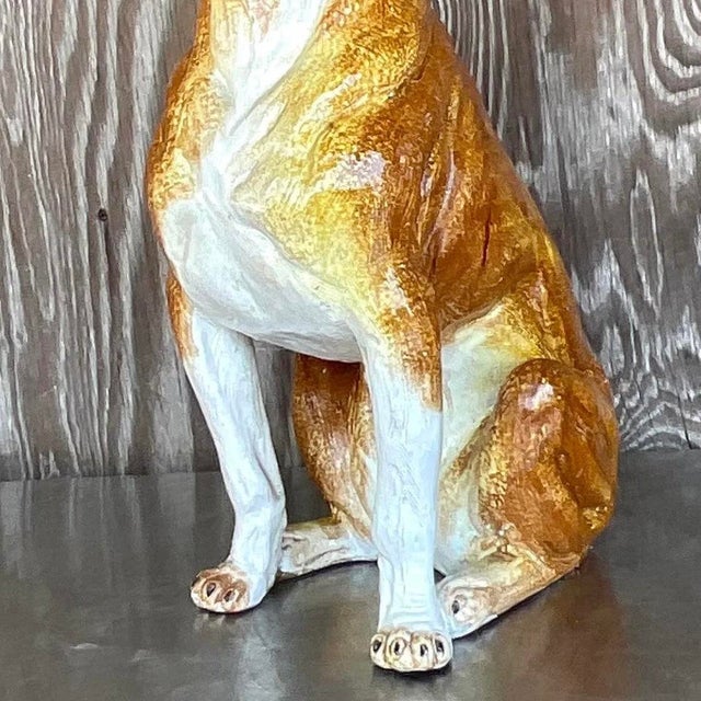 Mid 20th Century Vintage Boho Italian Glazed Ceramic Boxer For Sale - Image 5 of 13