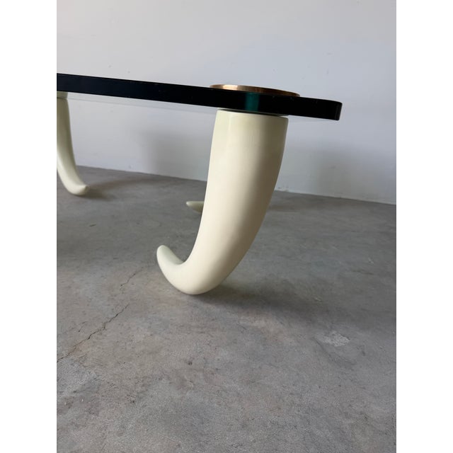 Vintage Faux Elephant Tusk & Brass Cup Glass Coffee Table For Sale - Image 11 of 12
