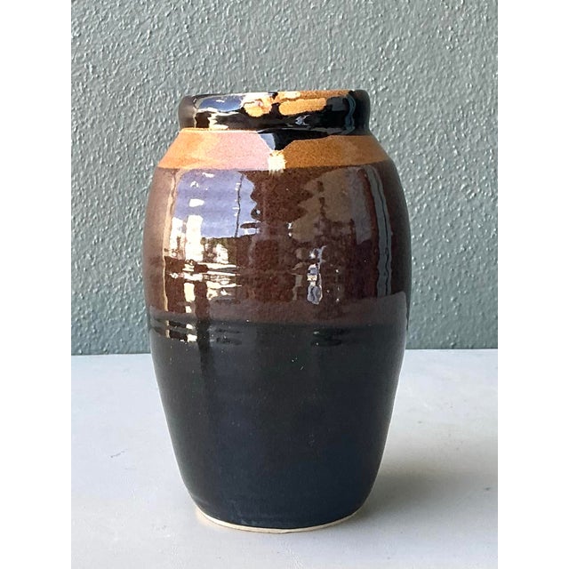 Vintage Glazed Ceramic Pottery Vase For Sale - Image 10 of 12