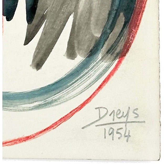 A beautiful example of Mid-Century Abstract Art, this mixed-media work on paper has an incredible vibrancy and intensity...
