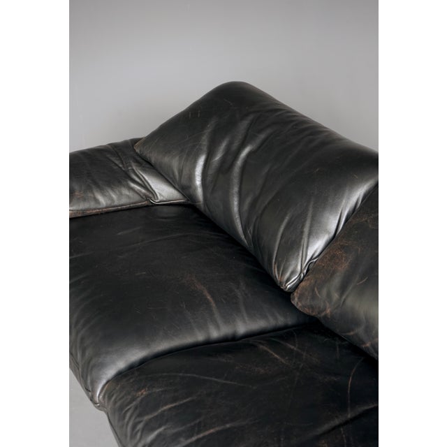 Two Seater Maralunga Sofa in Black Leather from Cassina, 1970s For Sale - Image 13 of 18