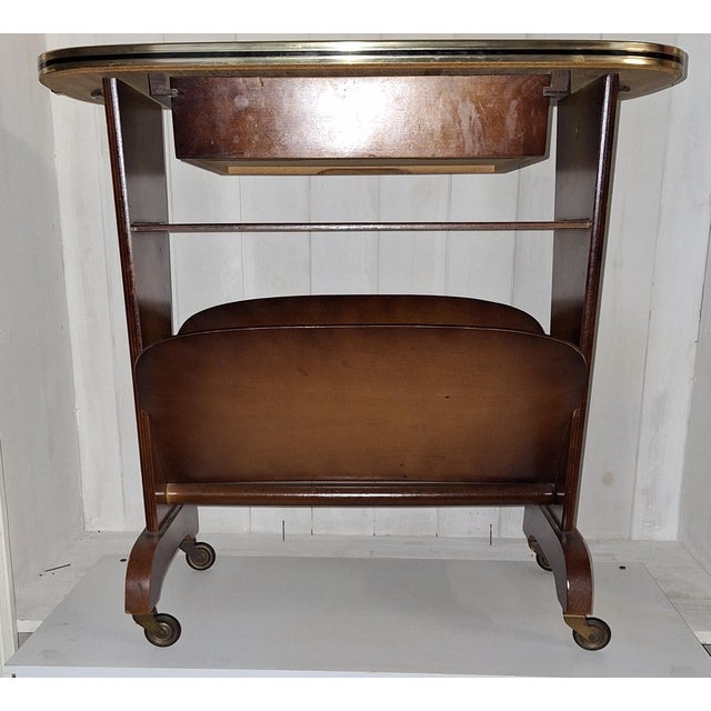 Mid-Century Modern German Side Table on Casters with Integrated Newspaper Rack, 1950s For Sale - Image 6 of 6