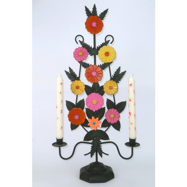 Mod Metal Tole Flower Candle Holder Candelabra, 1960's For Sale - Image 11 of 14