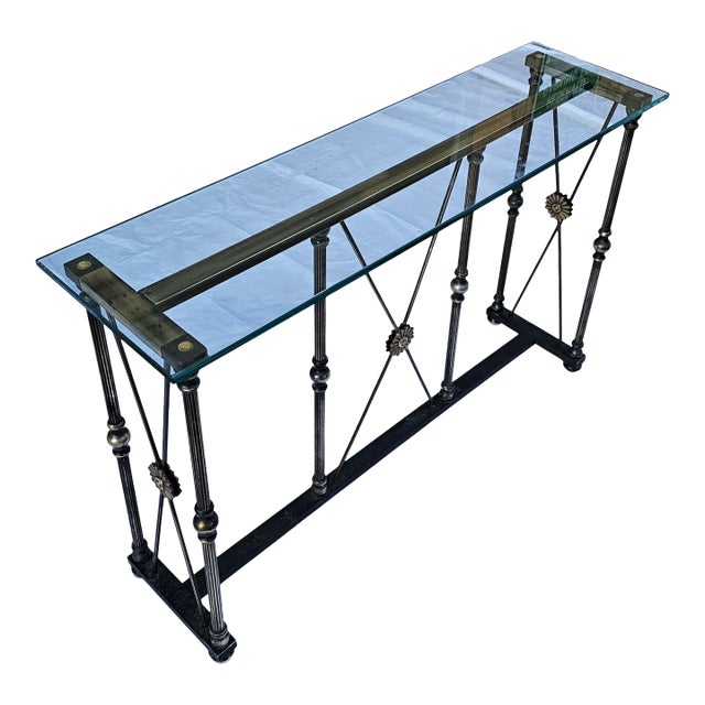 Vintage Maison Jansen Style Brass and Glass Diminutive Console For Sale