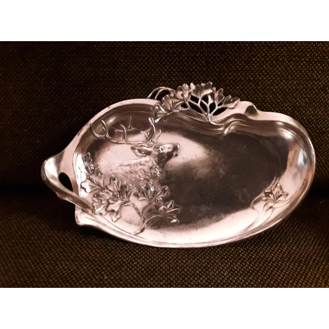 Art Nouveau German Silver Plated Pewter Business Card Tray For Sale - Image 6 of 6