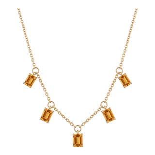 Dainty Citrine Handmade Necklace | Emerald Cut Yellow Gemstone Dangle Necklace | November Birthstone Necklace For Sale