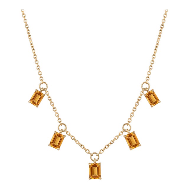 Dainty Citrine Handmade Necklace | Emerald Cut Yellow Gemstone Dangle Necklace | November Birthstone Necklace For Sale