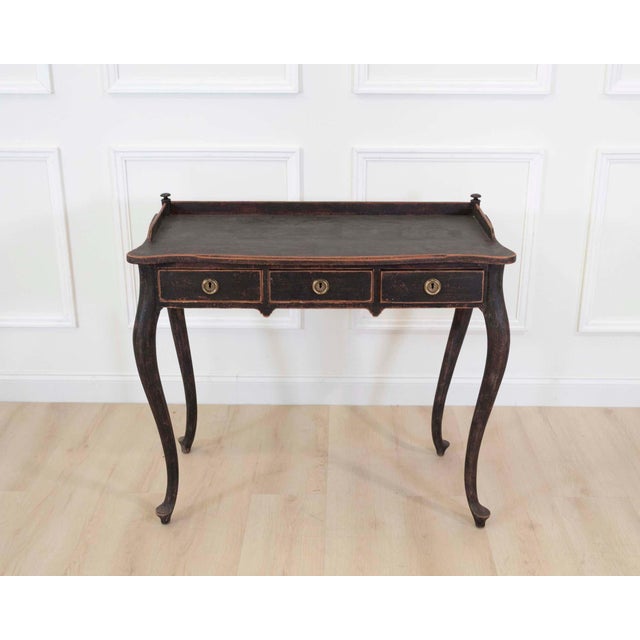 Swedish 20th Century Black Rococo-Style Writing Desk For Sale - Image 4 of 8