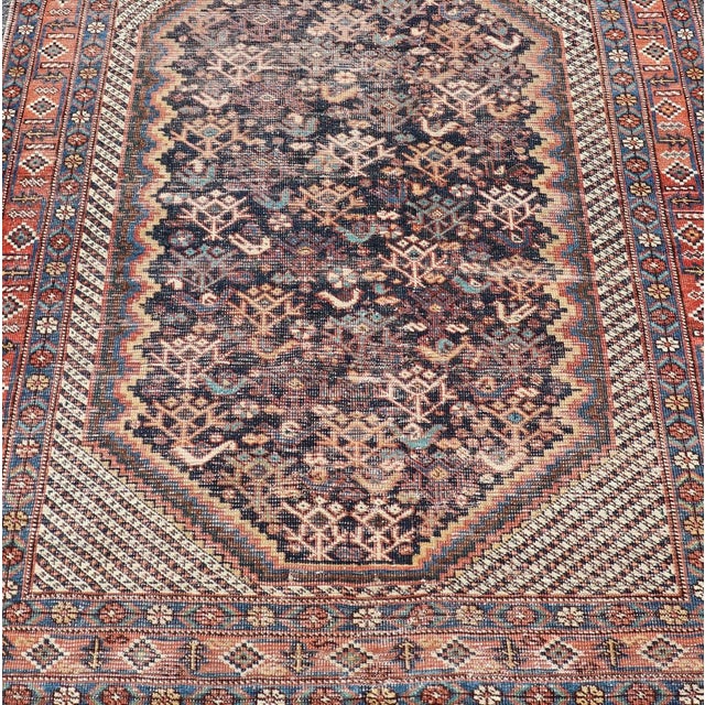 Measures: 3'9" x 4'10" Antique Persian Afshar Rug with Bold Geometric Medallion 3'9" x 4'10". Keivan Woven Arts / Rug /...