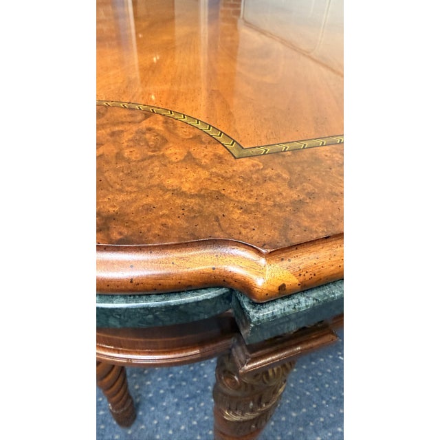 1990s Henredon Grand Provenance Old World Dining Table With Eight Barley Twist Legs, Marble Accents & Two Leaves For Sale - Image 12 of 13