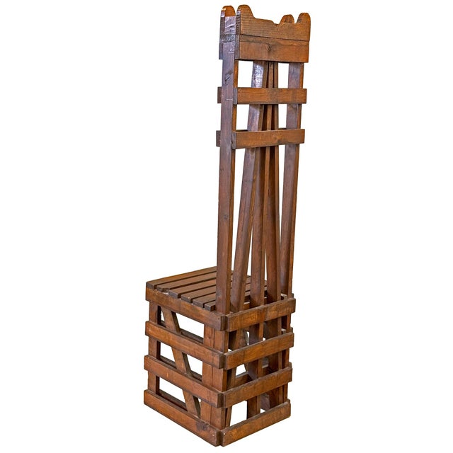 Folk Art 1950s Tall Architectural Folk Art Wood Ladderback Chair For Sale - Image 3 of 4