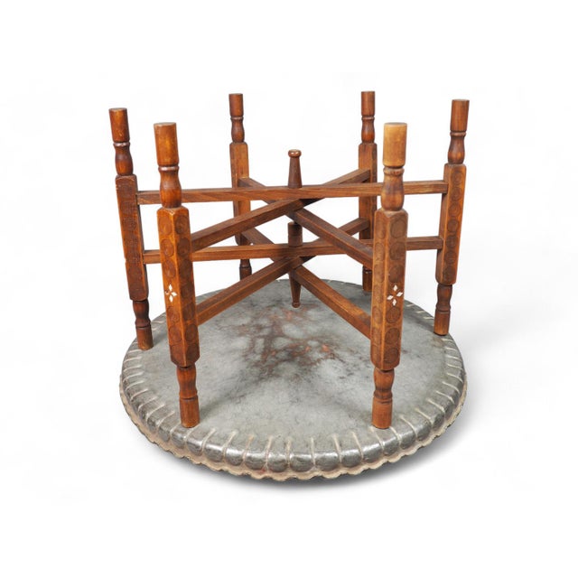 Solid antique oriental copper tray tea table from Afghanistan. An Antique, rare & very decorative Hammer Engraved...